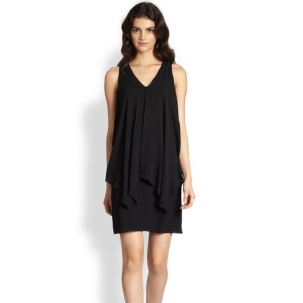 Theory Black Lyall Janelyn Flyaway Panel Silk Georgette Dress